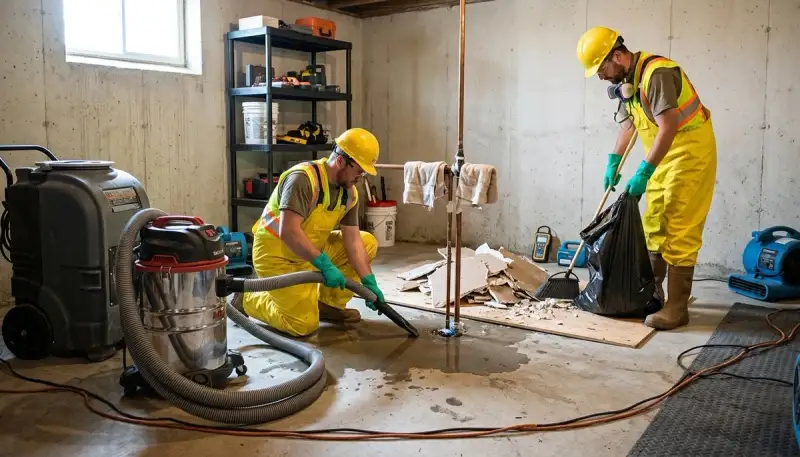 Burst pipe water damage cleanup in Conroe, TX home by water damage restoration crew
