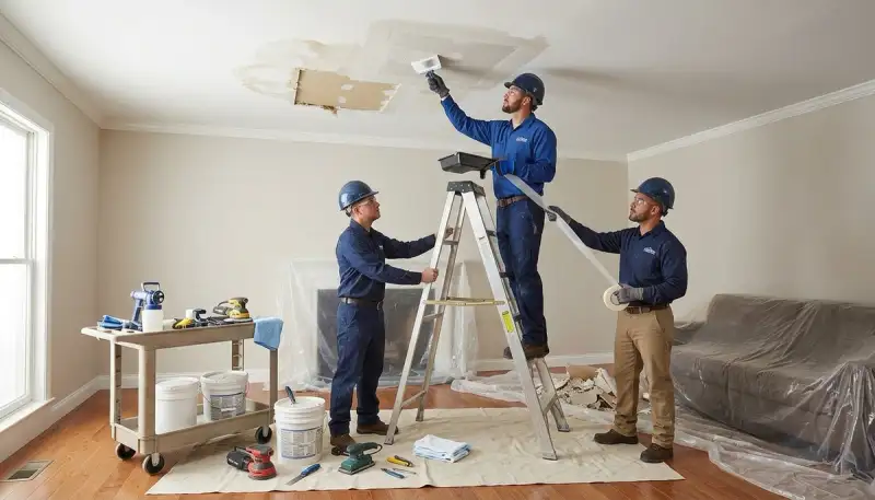 Ceiling water damage repair in Conroe, TX for homes with stains, sagging, and moisture damage