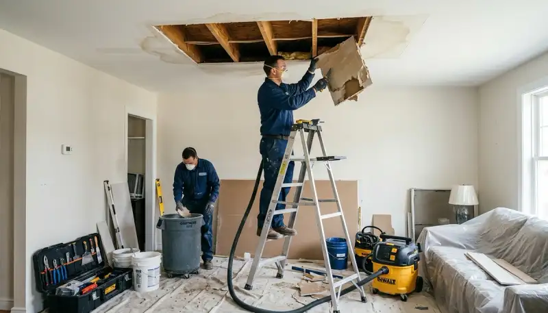 Ceiling water damage repair in Conroe, TX for stained, sagging, moisture-damaged home ceilings