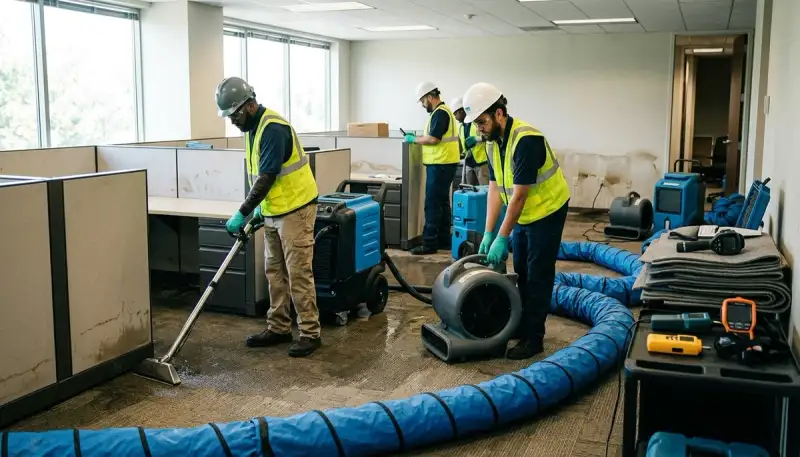Commercial water damage restoration service in Conroe, TX for flooded business property cleanup
