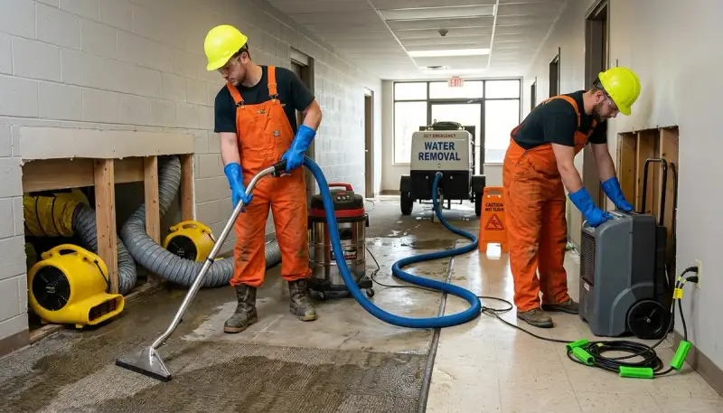 Emergency water removal crew serving Conroe, TX, removing standing water from a home