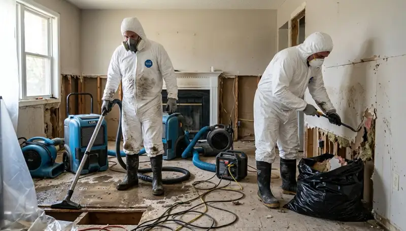 Flood damage cleanup in Conroe, TX for homes with standing water and moisture damage