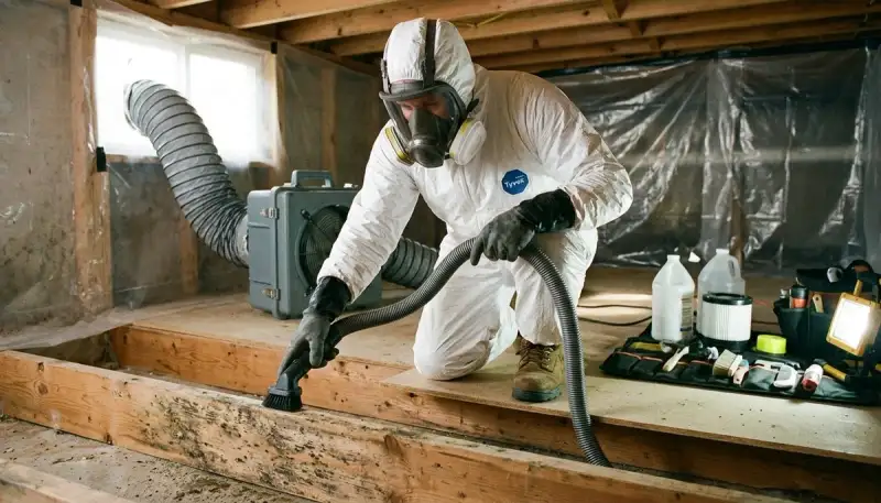 Conroe TX water damage team removing mold from a home after moisture damage