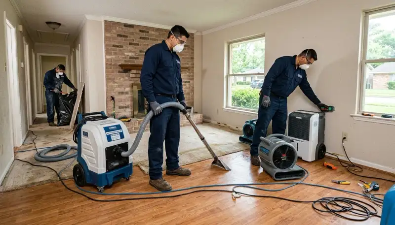 Water damage restoration team serving Conroe, TX with emergency cleanup and repair services