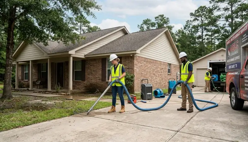 Water damage restoration team serving Conroe, TX for emergency cleanup and repairs