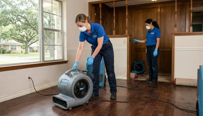 Water damage restoration team in Conroe, TX handling emergency cleanup and drying services