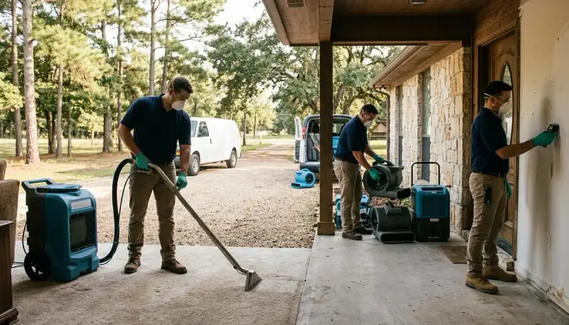 Water damage restoration team in Conroe, TX providing emergency cleanup and repair services