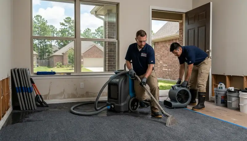 Water damage restoration team in Conroe, TX providing emergency cleanup and repair