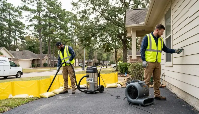 Water damage restoration team in Conroe, TX providing emergency cleanup and repair